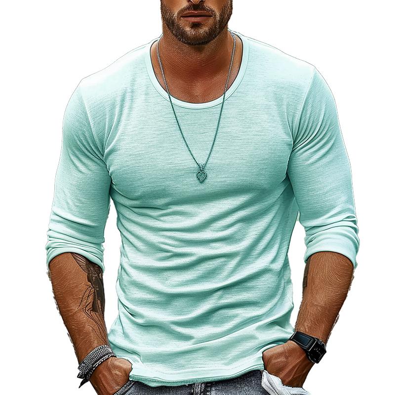 Ethan – T-shirt classique à manches longues avec col rond et coupe décontractée