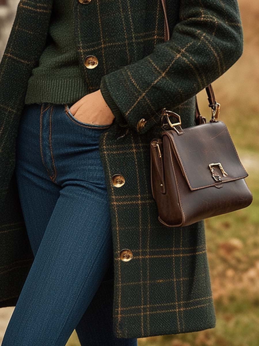Peyton Manteau Femme Laine – Long Manteau À Carreaux Élégant avec Coupe Ajustée & Chaleur Légère