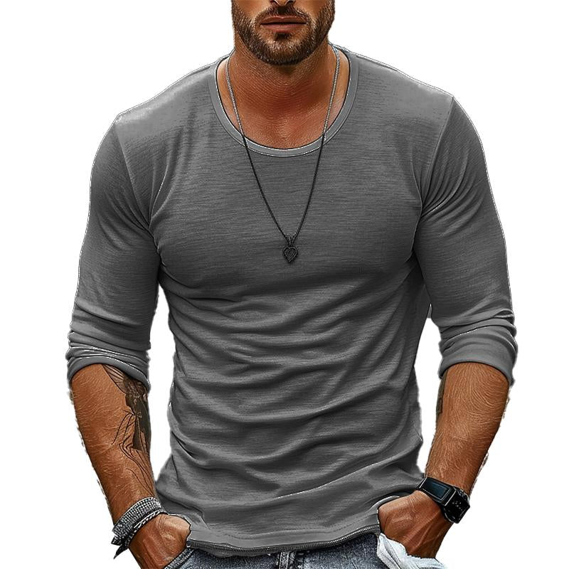 Ethan – T-shirt classique à manches longues avec col rond et coupe décontractée