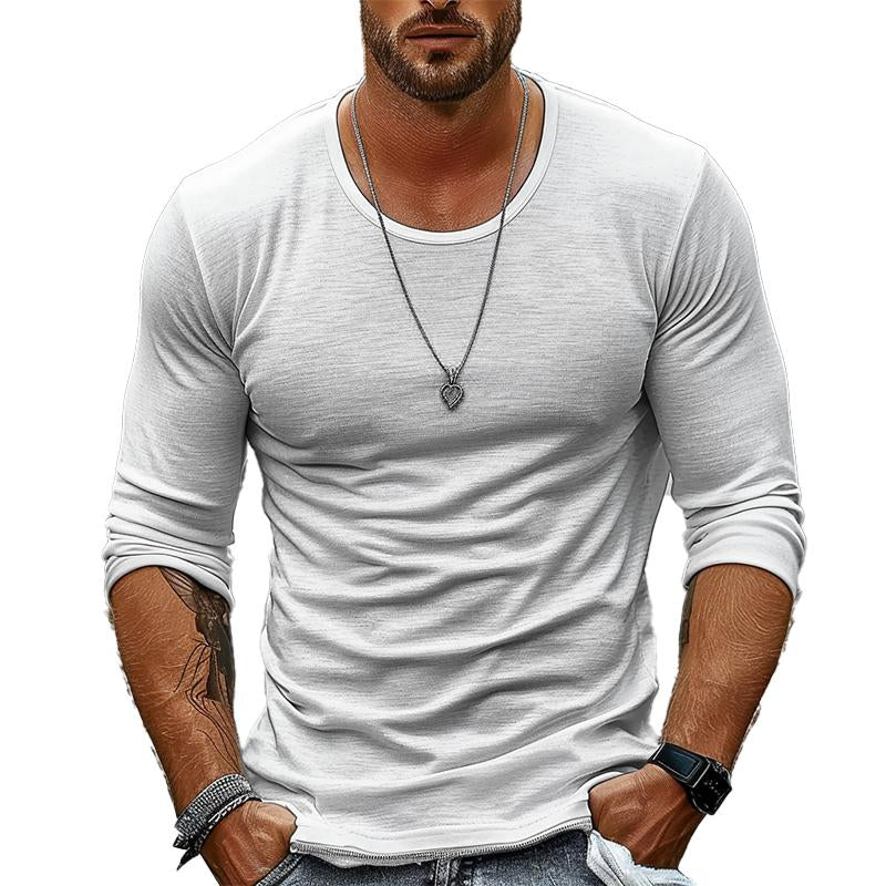 Ethan – T-shirt classique à manches longues avec col rond et coupe décontractée