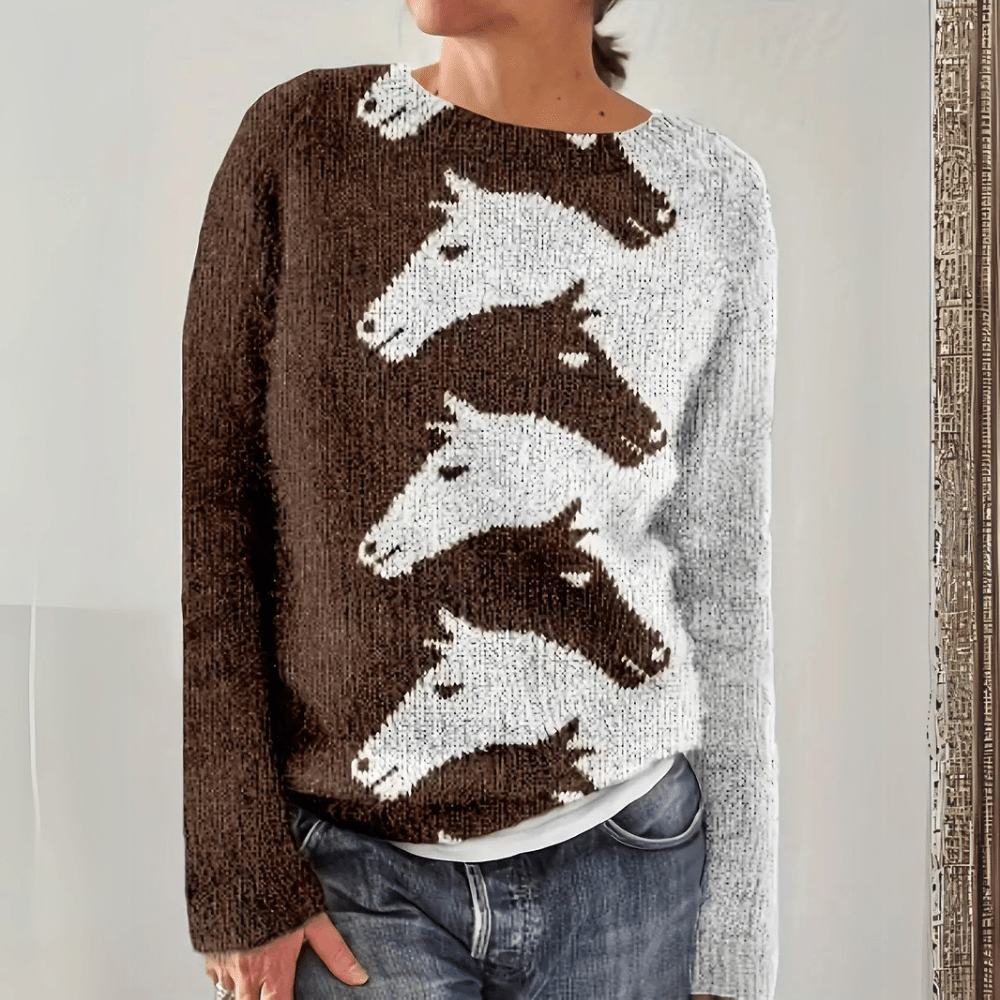 Horse Pattern Knit Sweater | Cozy & Unique Design | Warm & Stylish | Fall & Winter