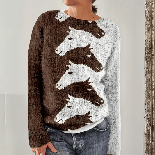 Horse Pattern Knit Sweater | Cozy & Unique Design | Warm & Stylish | Fall & Winter