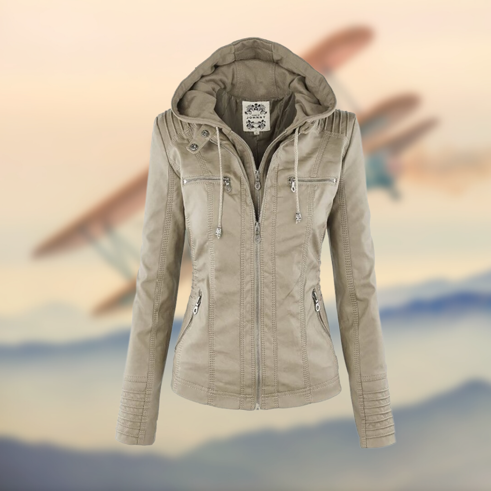 Vivian Veste Femme – En Cuir Souple avec Capuche, Élégante & Polyvalente au Quotidien
