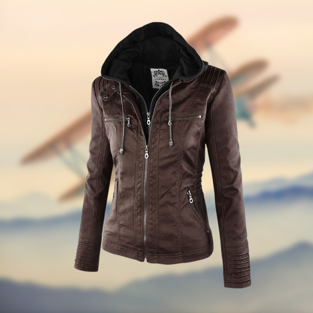 Vivian Veste Femme – En Cuir Souple avec Capuche, Élégante & Polyvalente au Quotidien