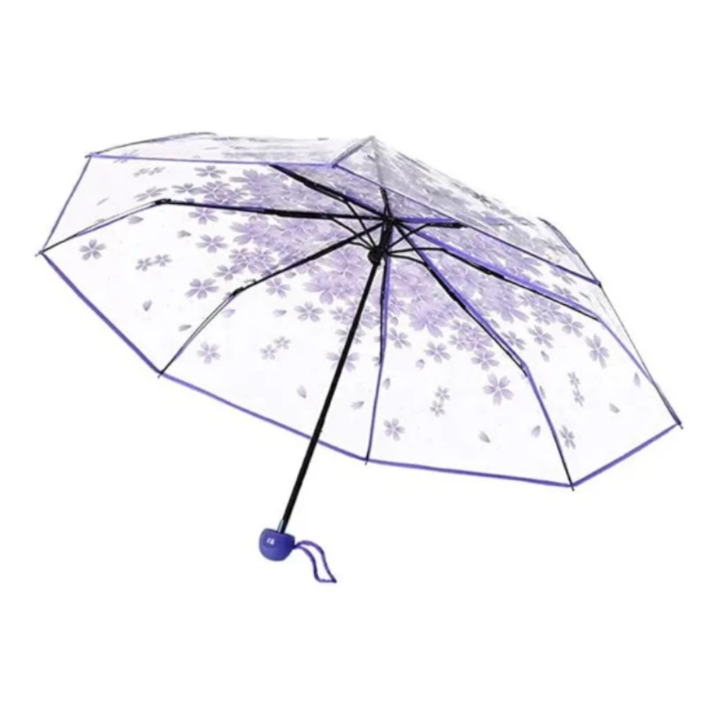 Korean Mini Trifold Cherry Blossom Transparent Umbrella For Women Accessories
