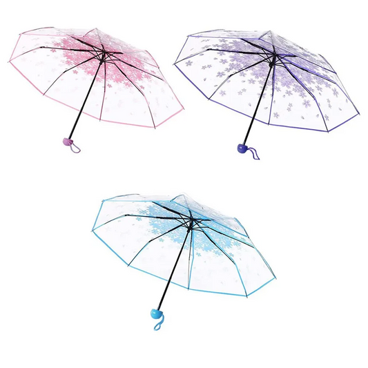 Korean Mini Trifold Cherry Blossom Transparent Umbrella For Women Accessories