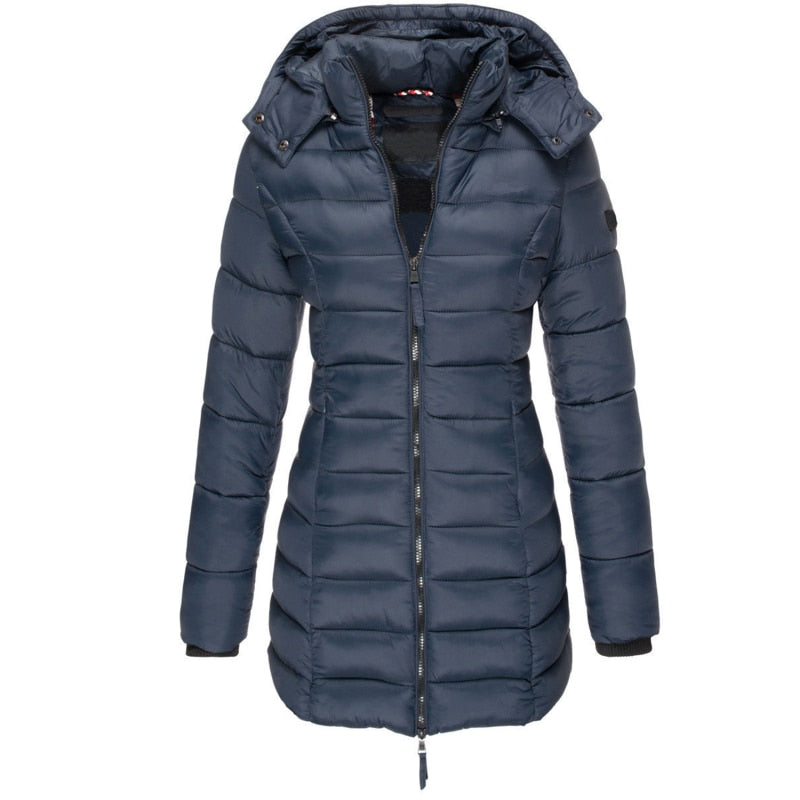 Ladies Parka with Hood and Down Filling - Elena-Dark Blue-S-Nora Luxe