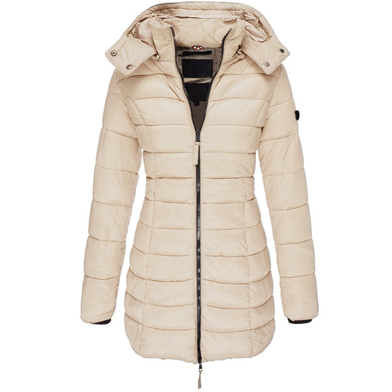 Ladies Parka with Hood and Down Filling - Elena-Khaki-S-Nora Luxe