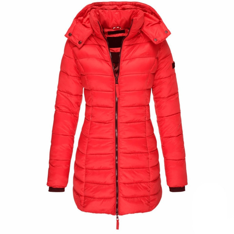 Ladies Parka with Hood and Down Filling - Elena-Red-S-Nora Luxe