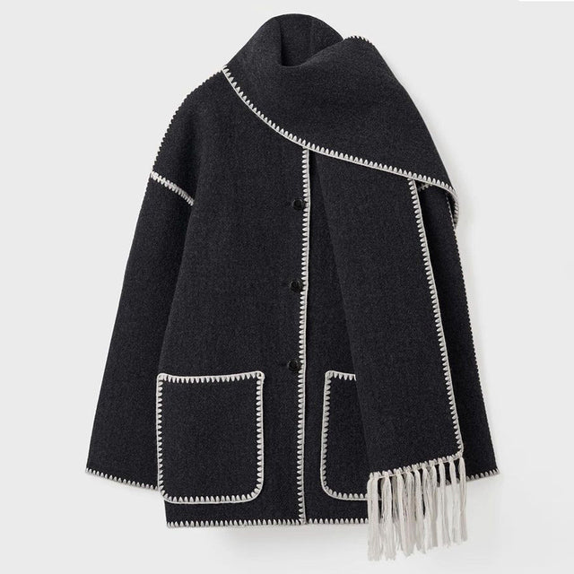 Ladies' Winter Coat with Scarf - Celeste-Anthracite-S-Nora Luxe