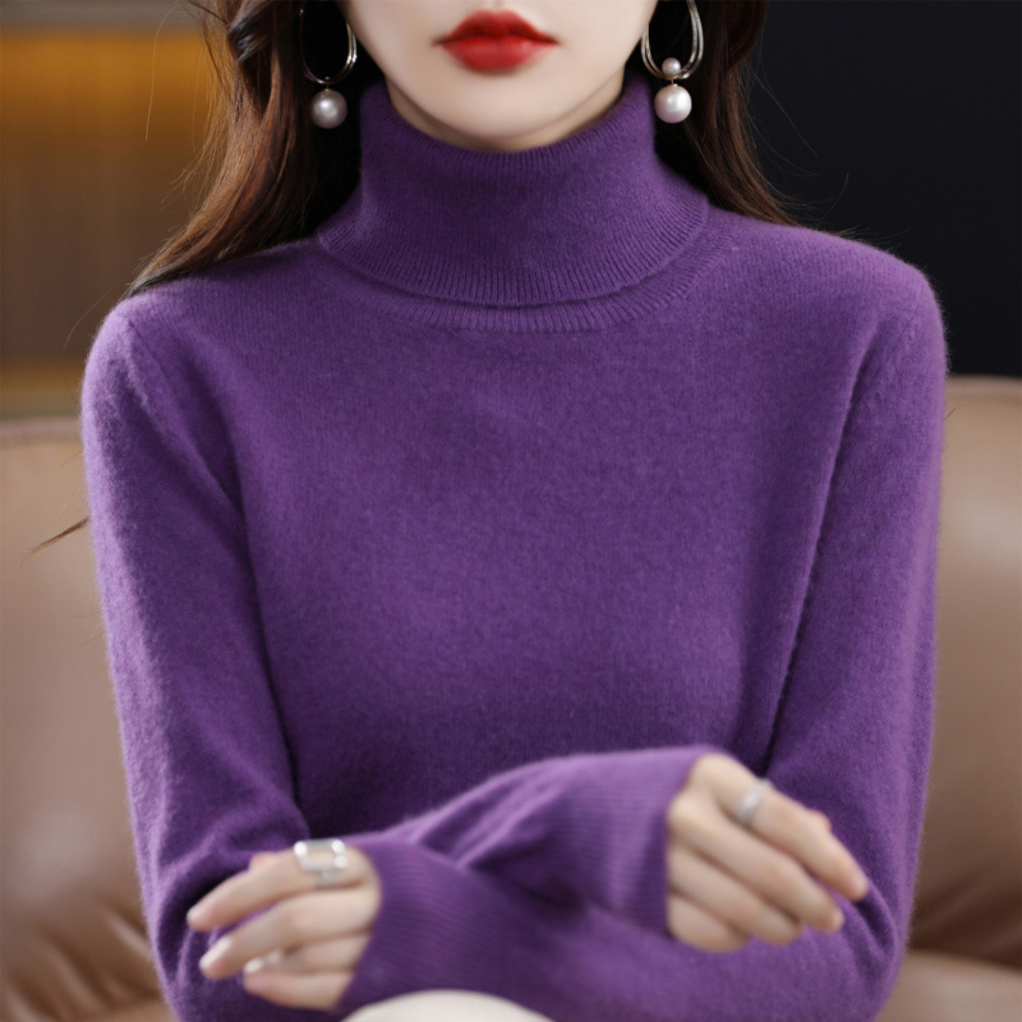 Pull col roulé chaud pour femme | Décontracté