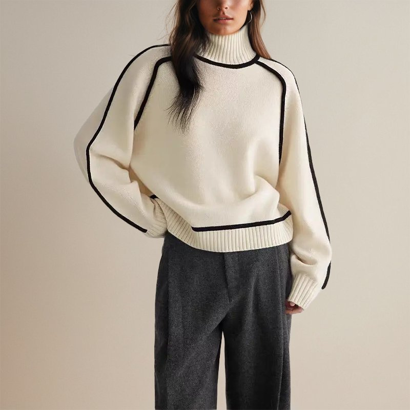 Dames Warme Coltrui – Color-Block Design, Casual Trui