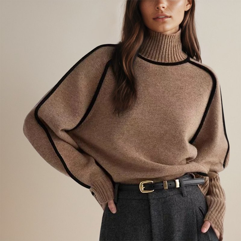 Dames Warme Coltrui – Color-Block Design, Casual Trui