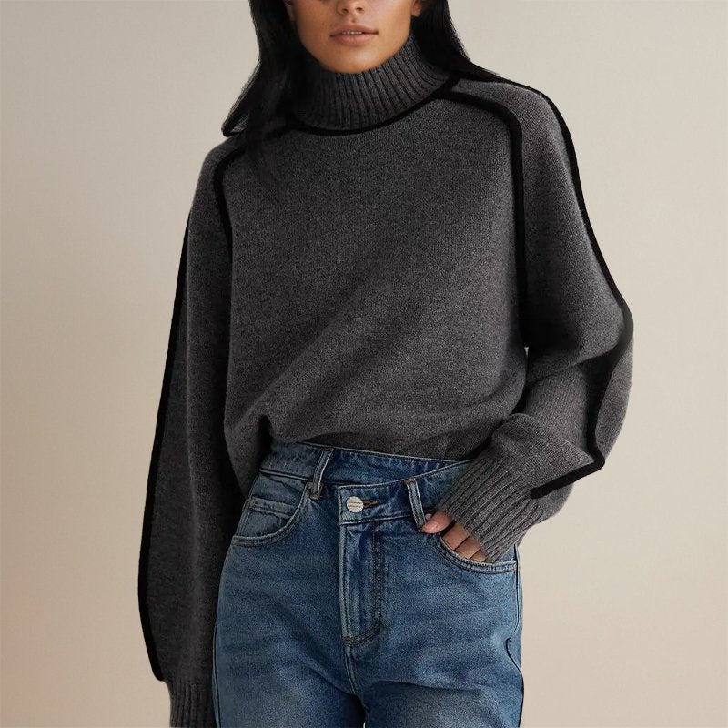 Dames Warme Coltrui – Color-Block Design, Casual Trui