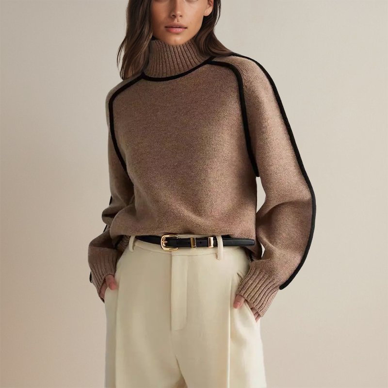 Dames Warme Coltrui – Color-Block Design, Casual Trui