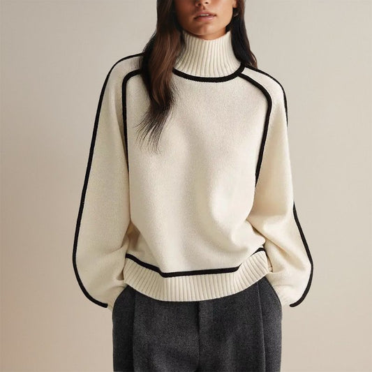 Dames Warme Coltrui – Color-Block Design, Casual Trui