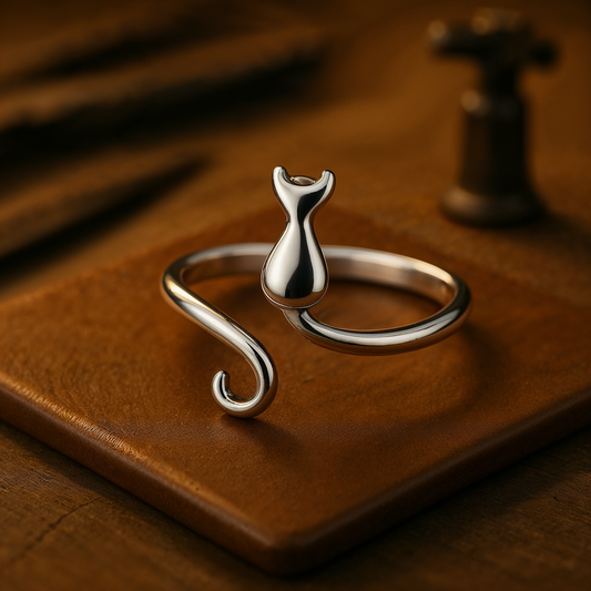 Schattige roestvrijstalen kattenring