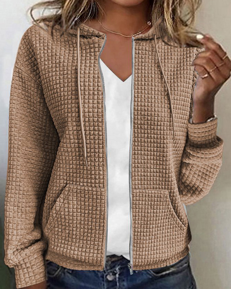 Vest Katoenmixs Met Zak En Koord Lange Mouwen Casual Khaki