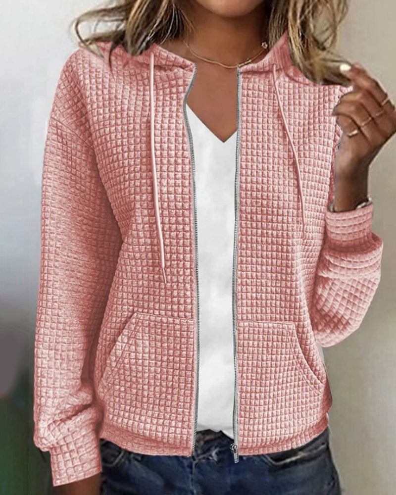Vest Katoenmixs Met Zak En Koord Lange Mouwen Casual Roze