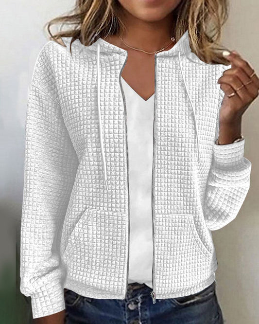 Vest Katoenmixs Met Zak En Koord Lange Mouwen Casual Wit
