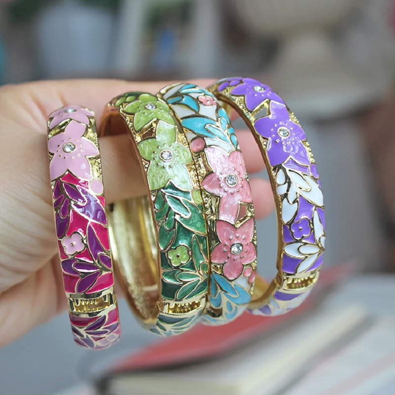 Veile Studios Multicolor Cloisonne Enamel Star Bangle Bracelet Women Jewellery
