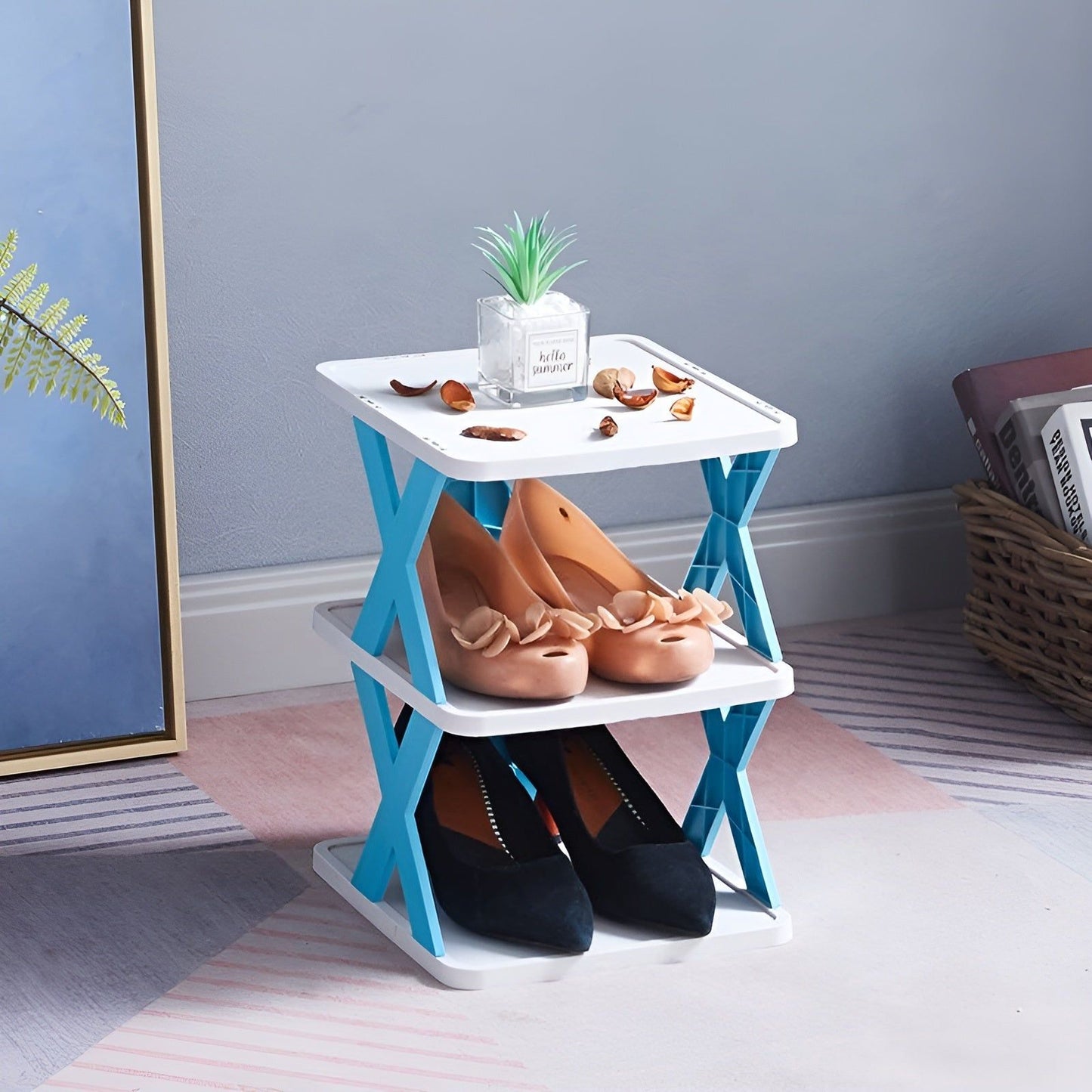 Multifunctional and Foldable Shoe Rack - SpaceSaver-Blue-3-State of Style