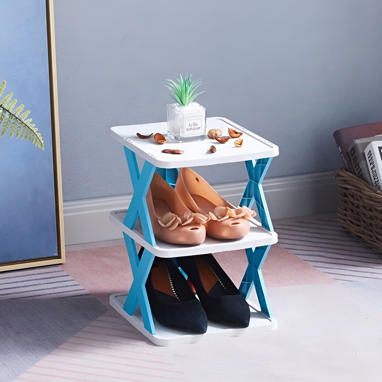Multifunctional and Foldable Shoe Rack - SpaceSaver-Blue-3-State of Style