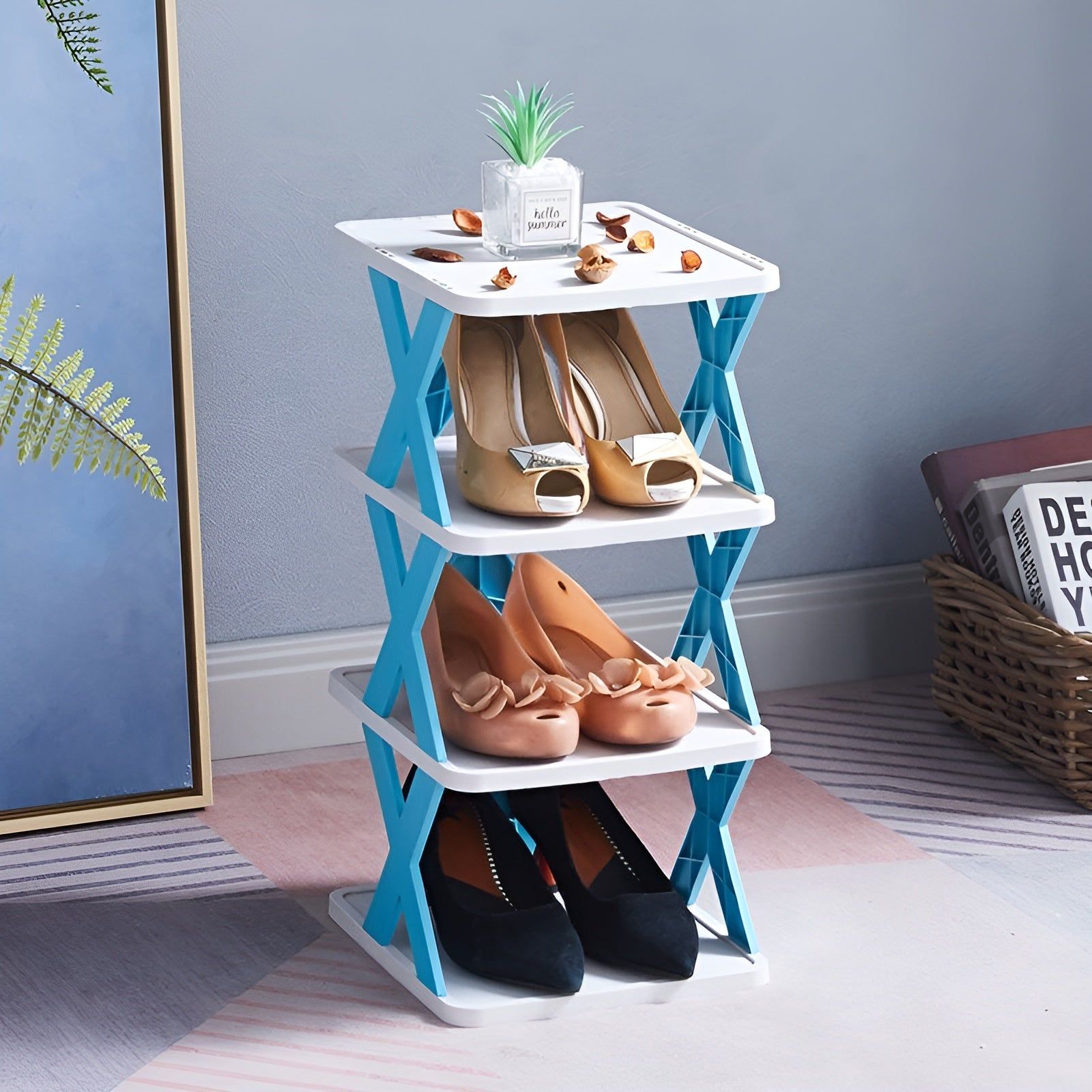 Multifunctional and Foldable Shoe Rack - SpaceSaver-Blue-4-State of Style