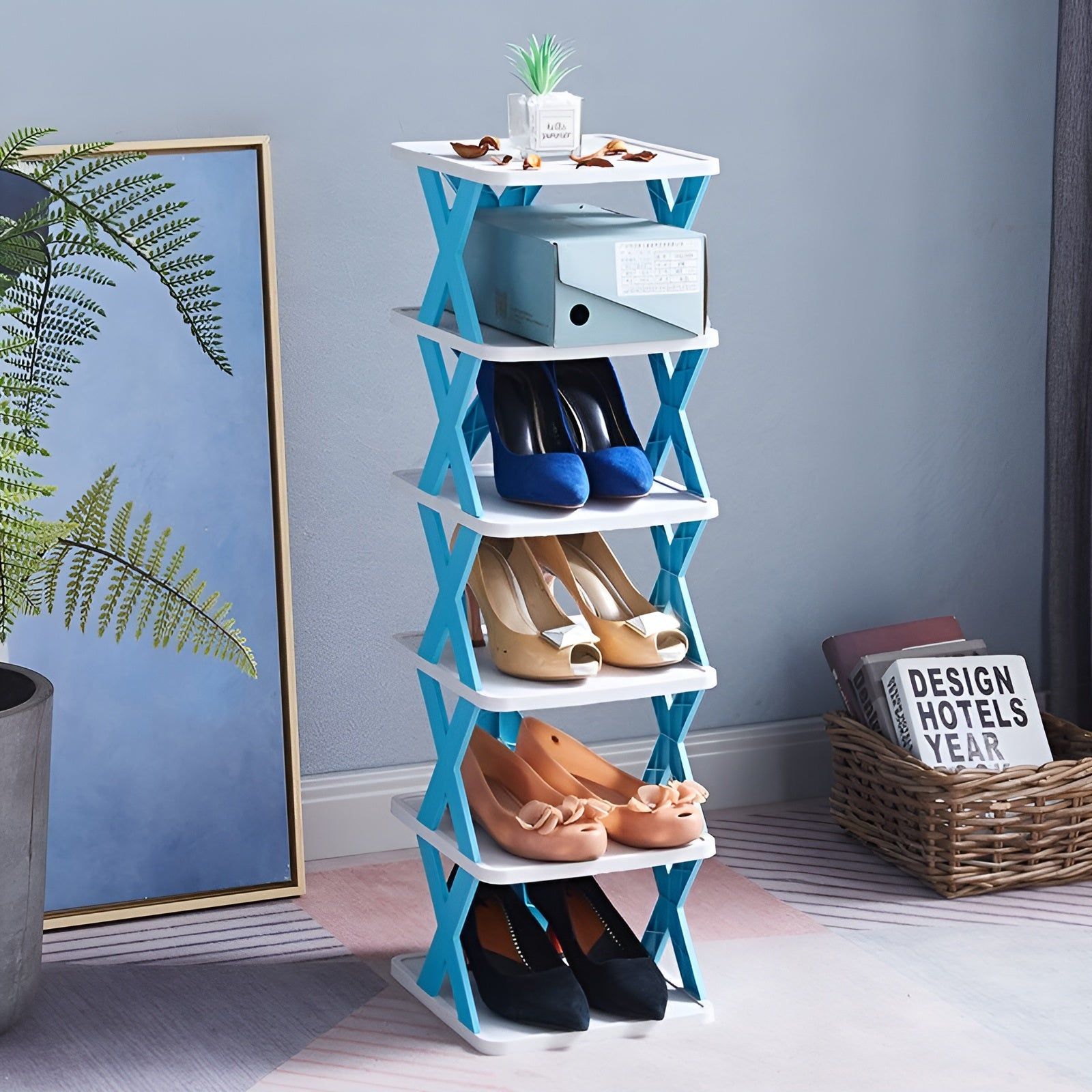 Multifunctional and Foldable Shoe Rack - SpaceSaver-Blue-5-State of Style