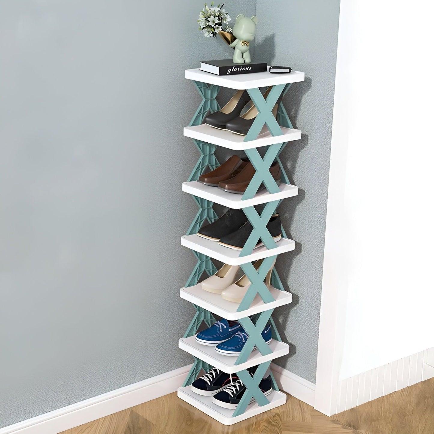 Multifunctional and Foldable Shoe Rack - SpaceSaver-Blue-7-State of Style