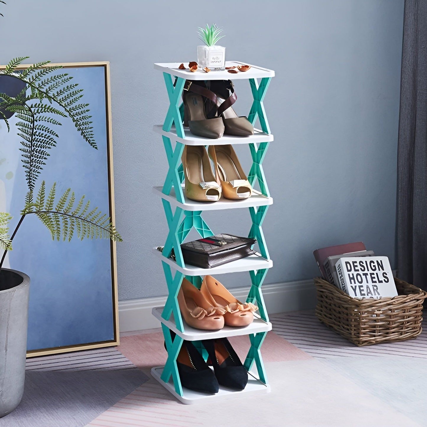 Multifunctional and Foldable Shoe Rack - SpaceSaver-Green-6-State of Style