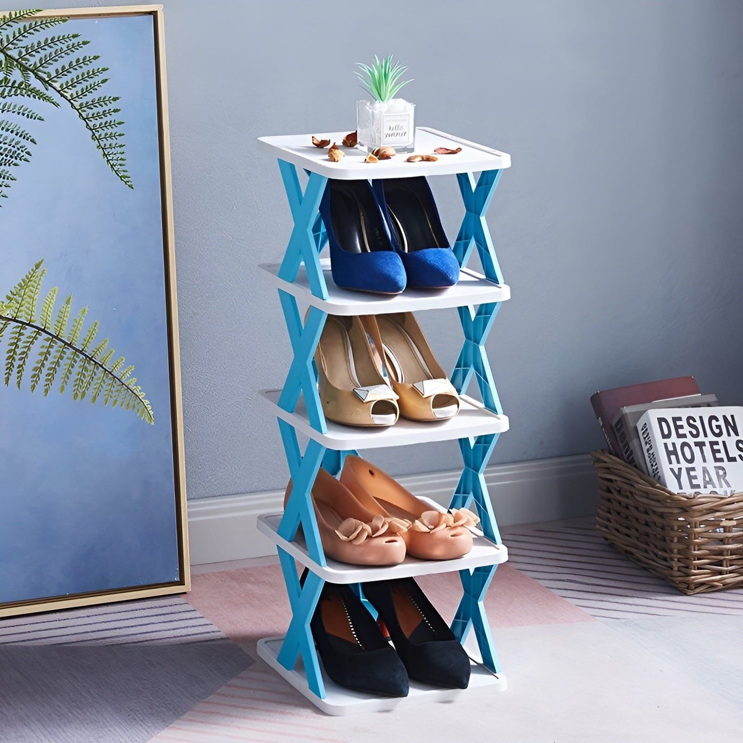 Multifunctional and Foldable Shoe Rack - SpaceSaver-Orange-3-State of Style