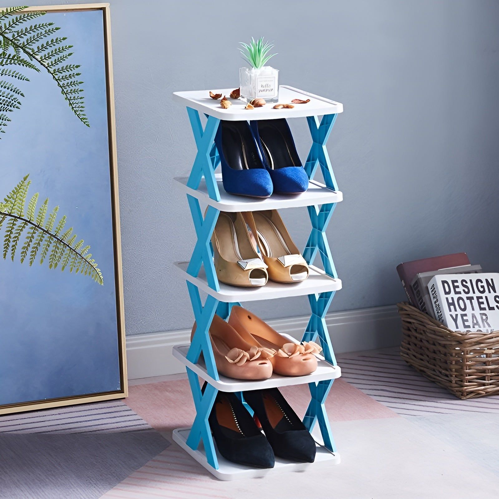 Multifunctional and Foldable Shoe Rack - SpaceSaver-Orange-3-State of Style