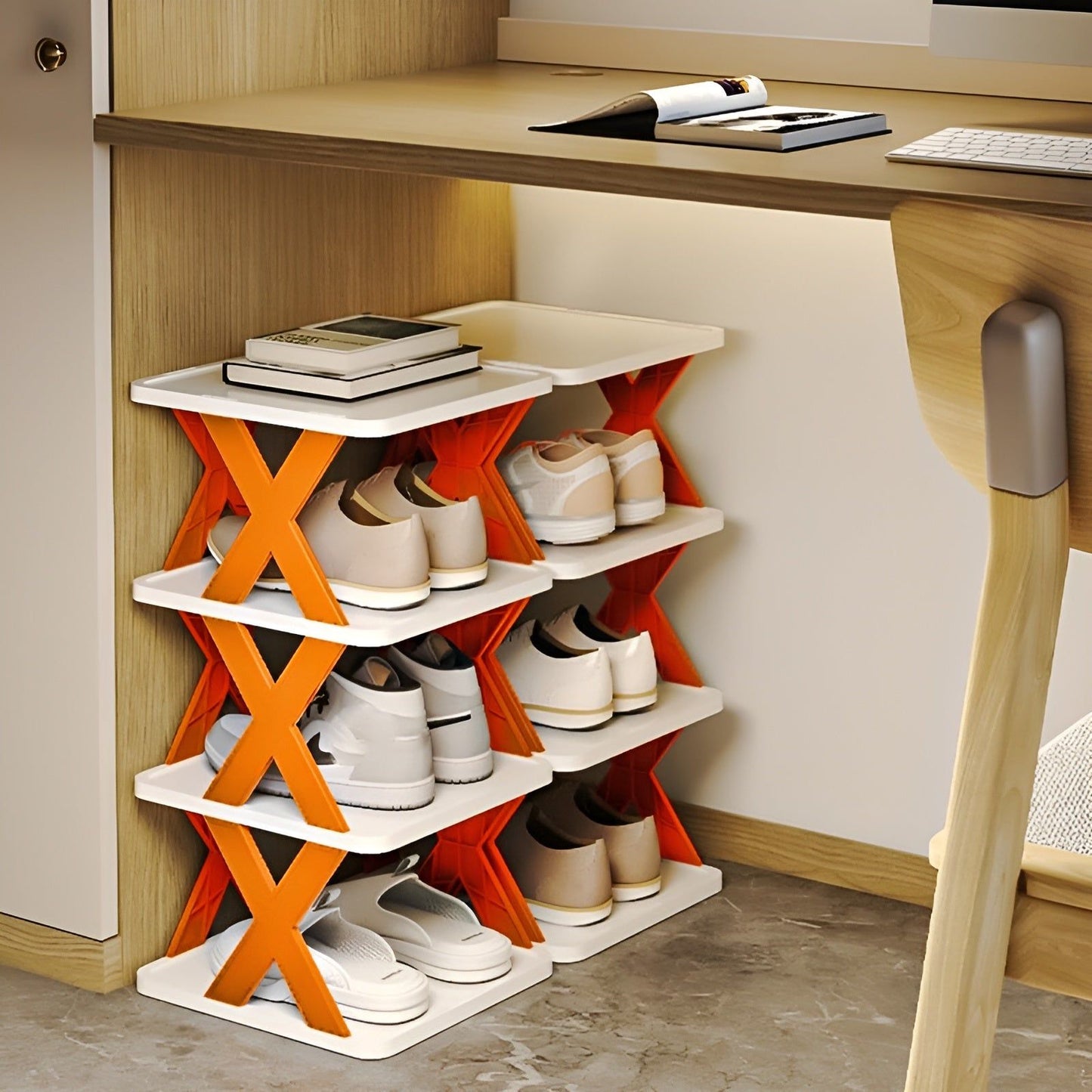 Multifunctional and Foldable Shoe Rack - SpaceSaver-Orange-3-State of Style