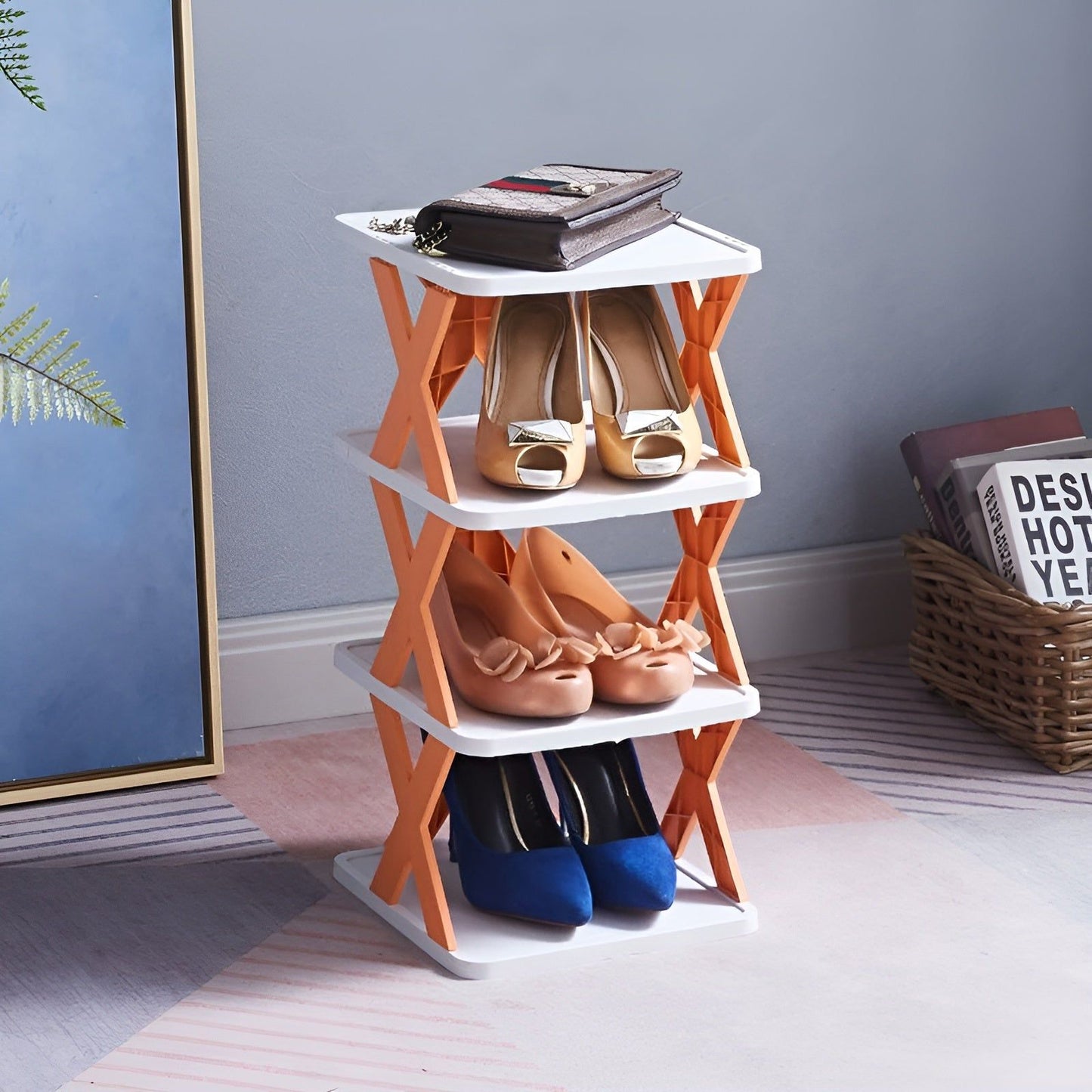 Multifunctional and Foldable Shoe Rack - SpaceSaver-Orange-4-State of Style