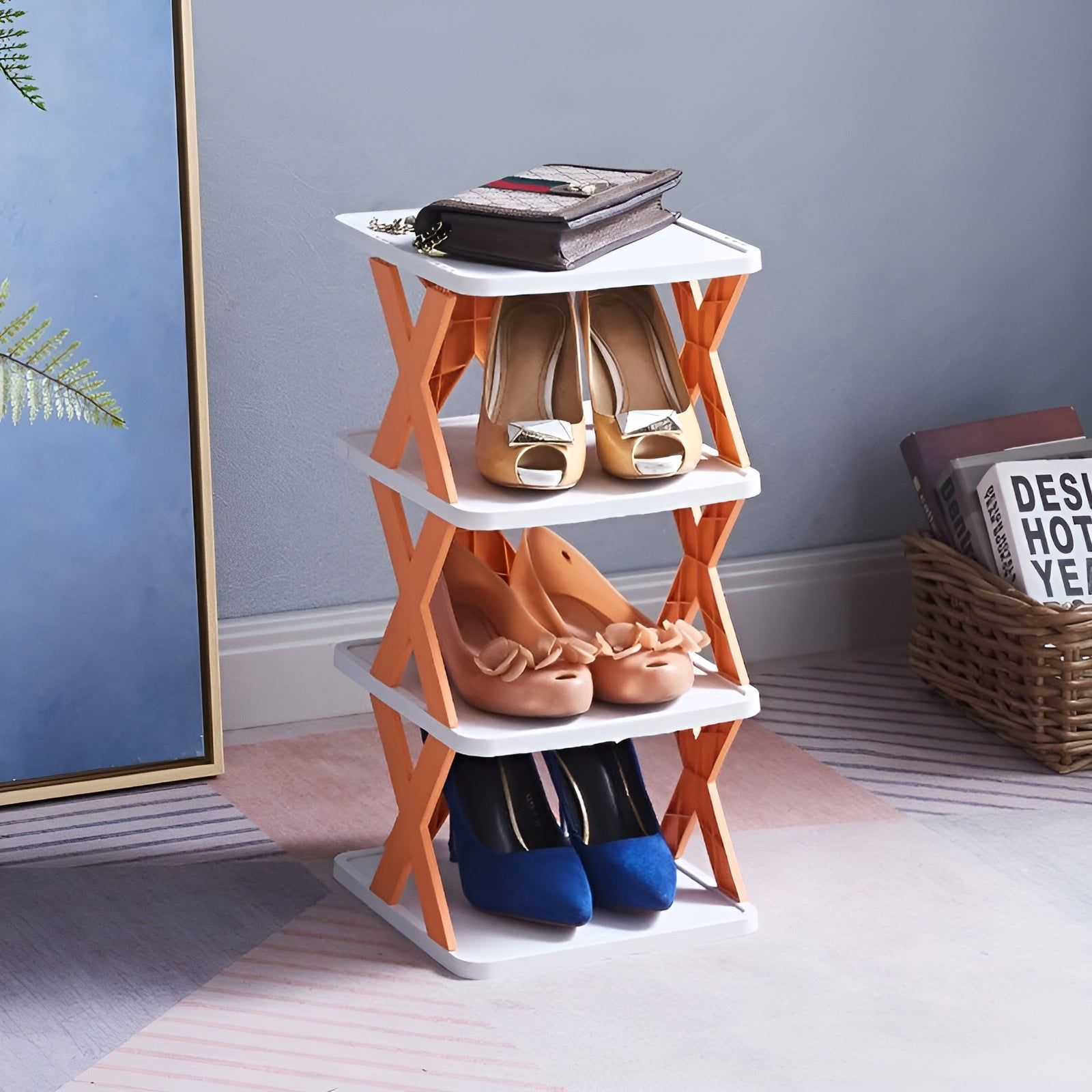 Multifunctional and Foldable Shoe Rack - SpaceSaver-Orange-4-State of Style