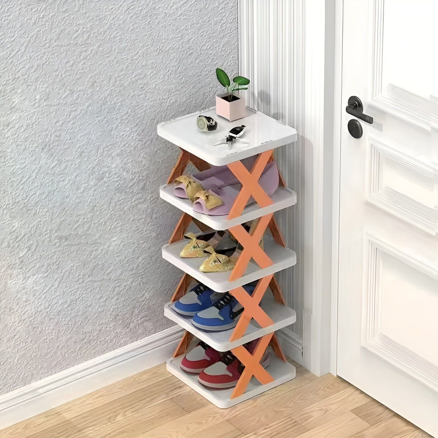 Multifunctional and Foldable Shoe Rack - SpaceSaver-Orange-5-State of Style