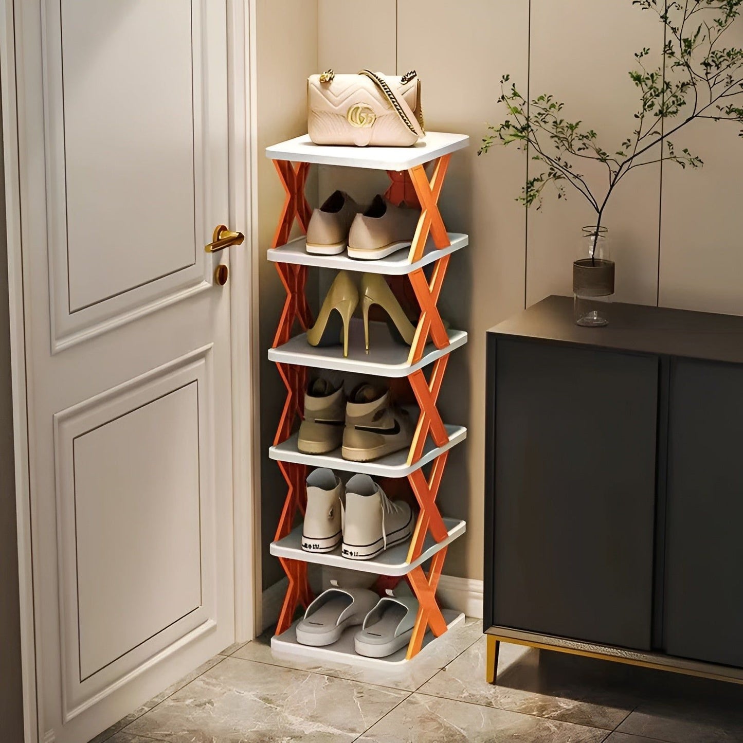 Multifunctional and Foldable Shoe Rack - SpaceSaver-Orange-6-State of Style