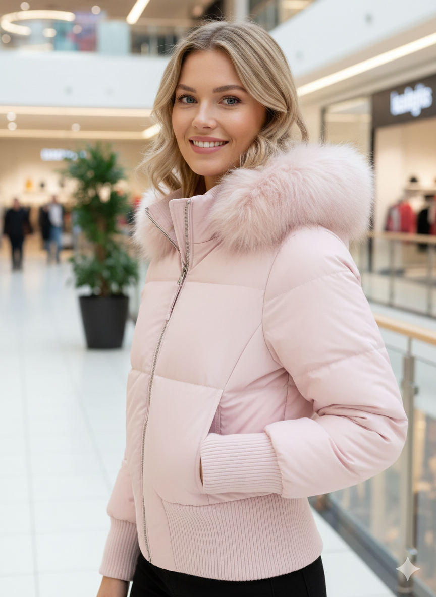 Faux Fur Hood Puffer Jacket for Women - Image 4