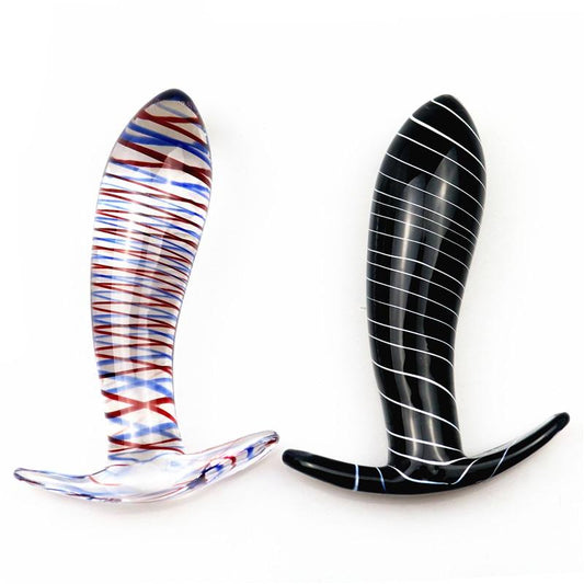 Glass Black Multi Coloured Butt Plug Anal Play Fetish