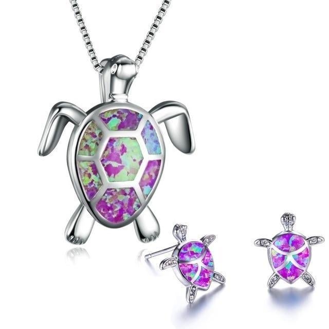 Sada mořských želv – Stříbrný náhrdelník a náušnice s opálem
