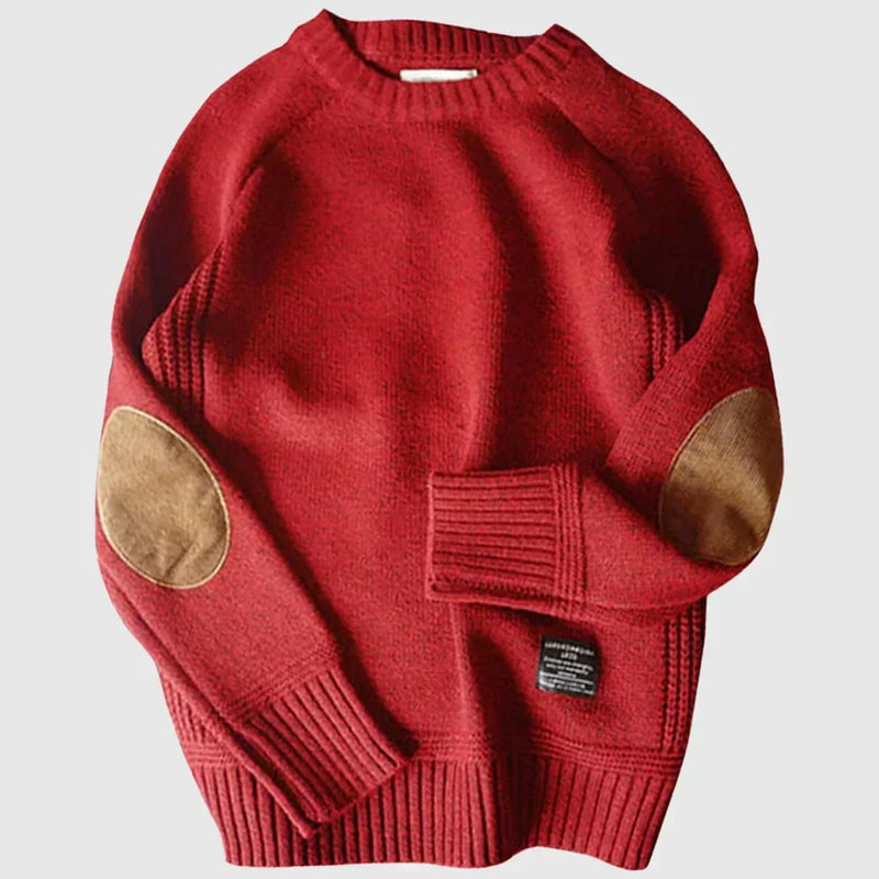 Pull en Maille Épaisse pour Hommes avec Coudières Contrastantes | Idéal pour l’Automne et l’Hiver