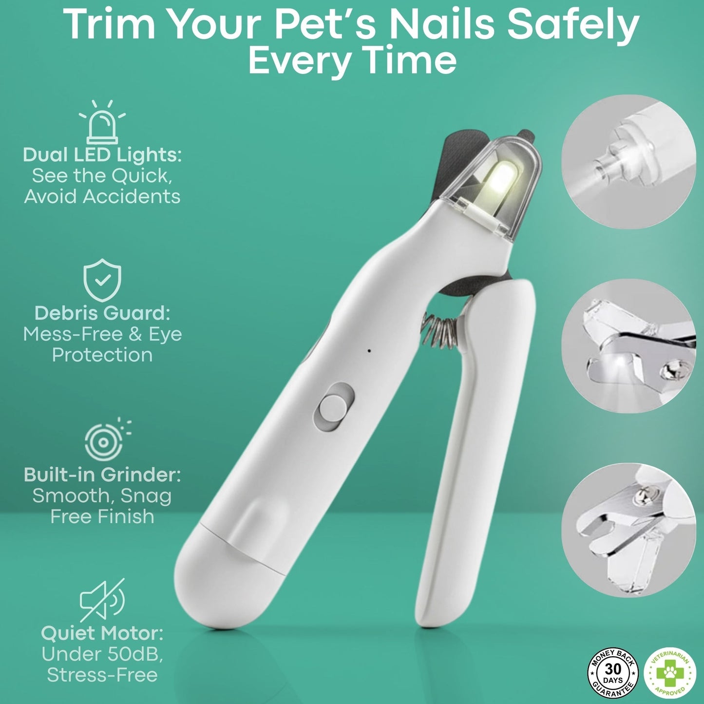SafeTrim  | LED Pet Nail Clipper for Dogs & Cats, Safe Claw Grooming Tool