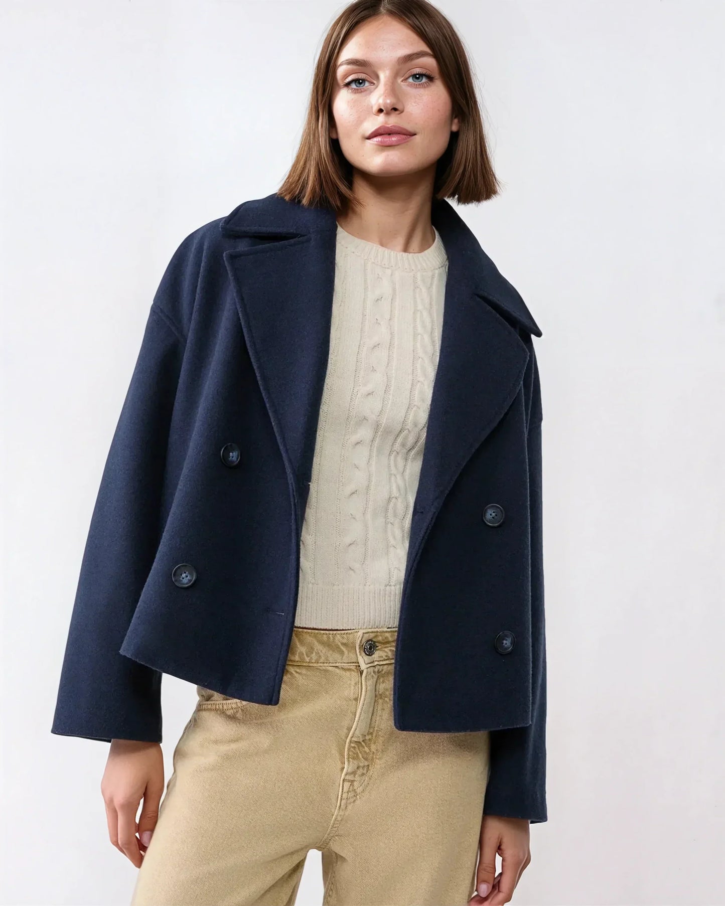 Vanessa Veste Femme – Veste Courte Croisée en Laine Élégante & Chaude pour l’Hiver