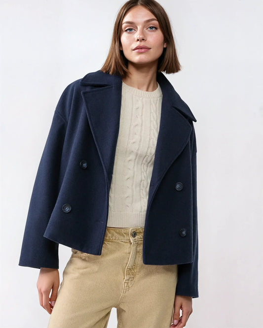 Vanessa Veste Femme – Veste Courte Croisée en Laine Élégante & Chaude pour l’Hiver