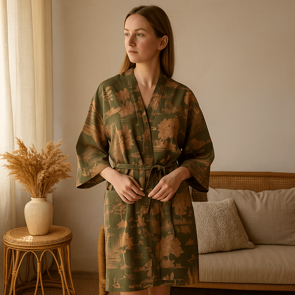 SilvaLoom – Luonnollinen ja Tyylikäs Kimono Kylpytakki Ajattomalla Boho - Muotoilulla - EmiyoSuomi - Kylpytakit