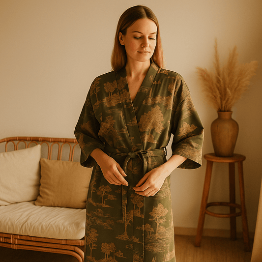 SilvaLoom – Luonnollinen ja Tyylikäs Kimono Kylpytakki Ajattomalla Boho - Muotoilulla - EmiyoSuomi - Kylpytakit