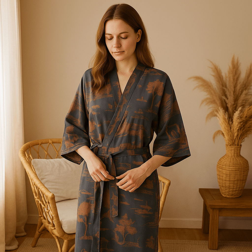 SilvaLoom – Luonnollinen ja Tyylikäs Kimono Kylpytakki Ajattomalla Boho - Muotoilulla - EmiyoSuomi - Kylpytakit