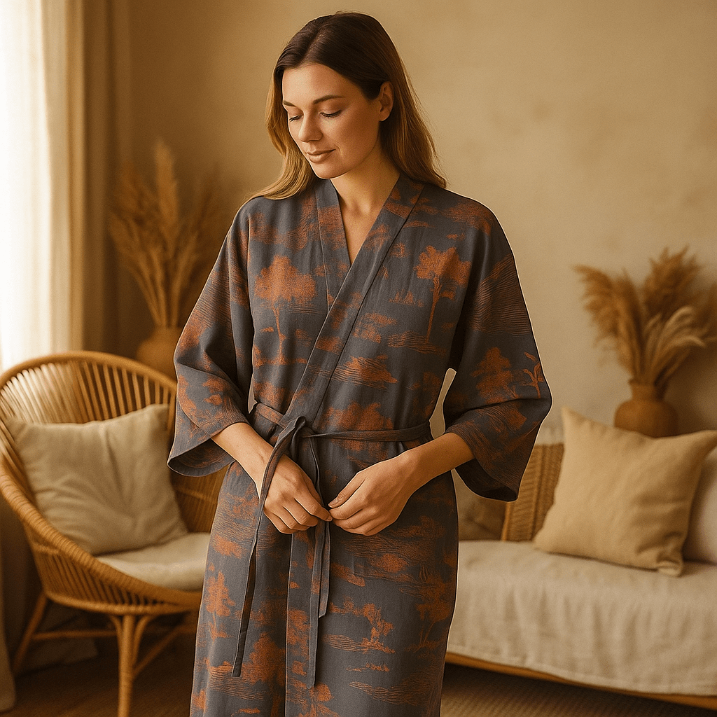 SilvaLoom – Luonnollinen ja Tyylikäs Kimono Kylpytakki Ajattomalla Boho - Muotoilulla - EmiyoSuomi - Kylpytakit