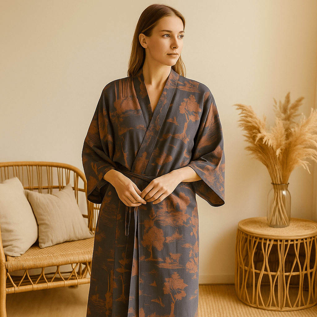 SilvaLoom – Luonnollinen ja Tyylikäs Kimono Kylpytakki Ajattomalla Boho - Muotoilulla - EmiyoSuomi - Kylpytakit